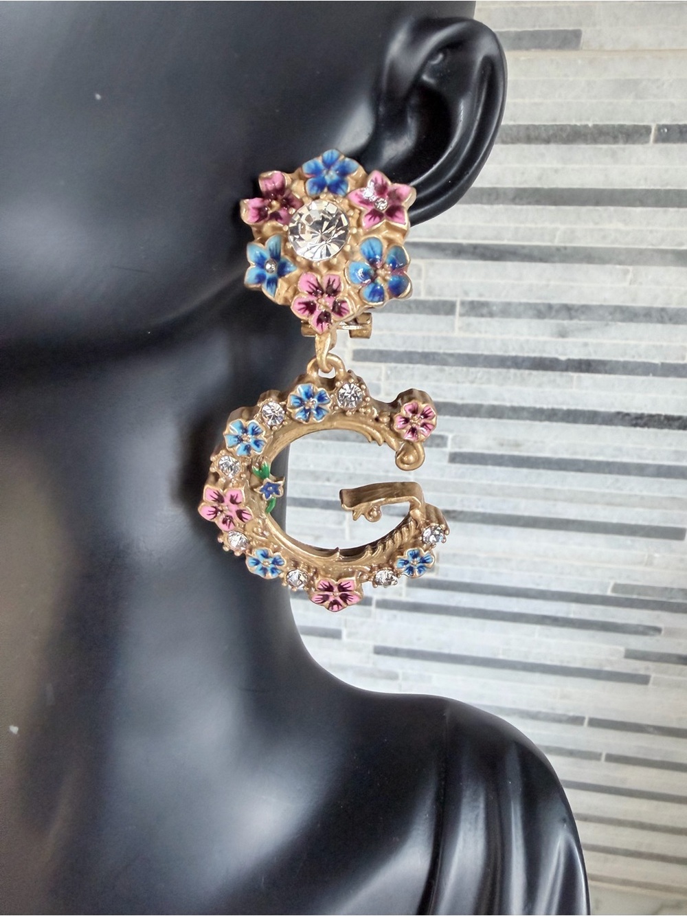 Floral Multicolor Crystal Statement Earrings - Gold Tone